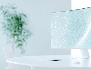Poster - Minimalist Futuristic Workspace with Curved Monitor and Modern Design Elements