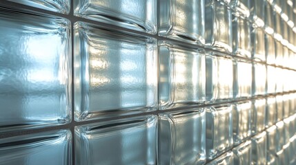 Wall Mural - Translucent glass blocks create an impressive visual effect, emphasizing their unique beauty and structure. The interplay of light and shadow enhances the elegance of the glass blocks.