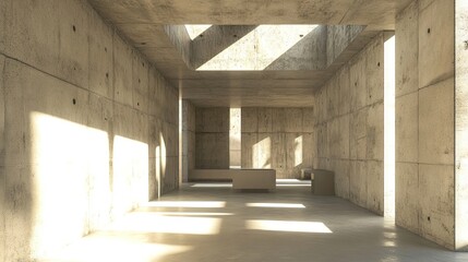 Wall Mural - Empty room with cement walls and ceiling, offering a minimalist aesthetic. This empty room highlights its cement walls and ceiling, providing ample copy space for creative ideas.