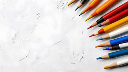 Poster - A vibrant array of colored pencils lies on a textured surface, showcasing an artist's palette ready for creativity