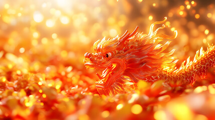 Poster - A vibrant, fiery dragon depicted in a glowing environment, surrounded by sparkling golden elements, evoking a sense of magic and wonder
