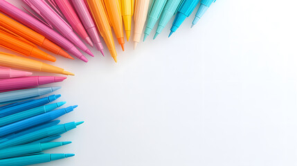 Poster - A vibrant array of colored pens arranged in a semi-circle on a blank background, inviting creativity and expression
