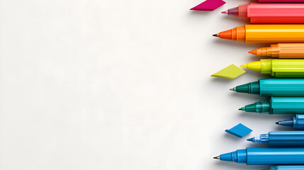 Aufkleber - A vibrant array of colored markers arranged neatly on a blank surface, showcasing a spectrum of hues ready for artistic creation