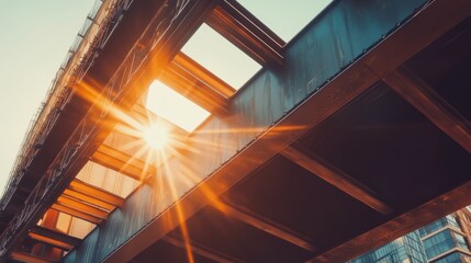 Poster - Sunlit Steel Beams Underneath Urban Construction