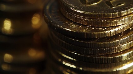 Poster - Golden Coins Stacked Close Up Macro Shot