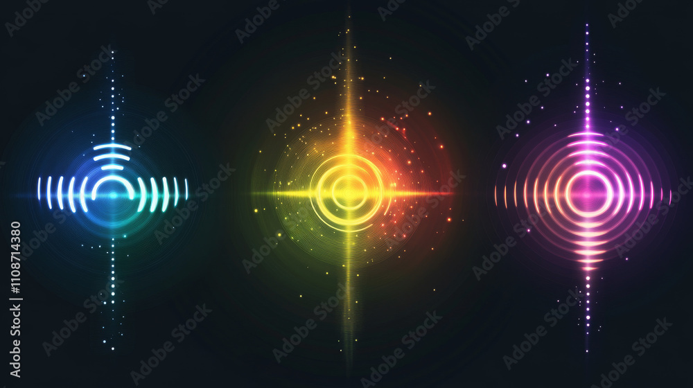 Realistic color set of radio wave signal signs isolated on transparent ...