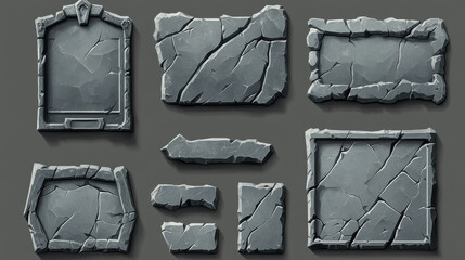 Aufkleber - stone frame and rock board game ui cartoon vector. medieval plaque and loading progress bar design t