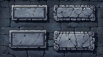 Aufkleber - stone frame and rock board game ui cartoon vector. medieval plaque and loading progress bar design t