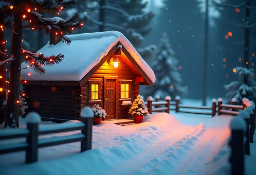 Christmas winter background with snow and blurred bokeh.Merry christmas and happy new year greeting card with copy-space.