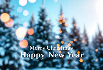 Aufkleber - Christmas winter background with snow and blurred bokeh.Merry christmas and happy new year greeting card with copy-space.