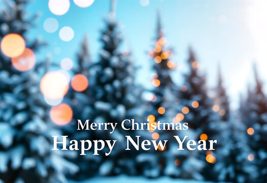 Christmas winter background with snow and blurred bokeh.Merry christmas and happy new year greeting card with copy-space.