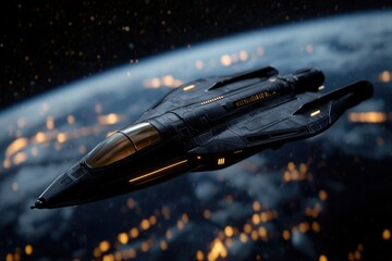 Wall Mural - A futuristic space ship is flying through the night sky