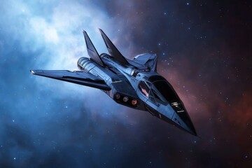 Wall Mural - A futuristic space fighter jet is flying through the sky