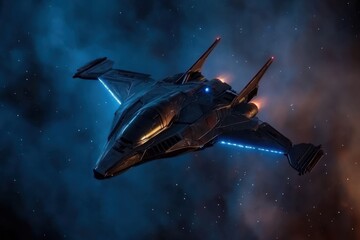 Wall Mural - A futuristic space ship is flying through a star filled galaxy