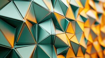 Poster - Abstract Teal And Gold Triangular Geometric Pattern