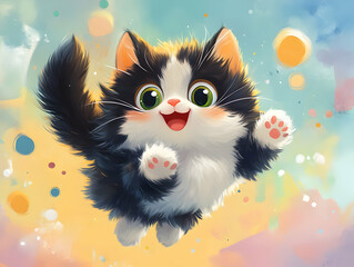 Wall Mural - Joyful Calico Kitten Illustration