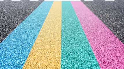 Poster - Rainbow colors painted on a street crossing, creating a vibrant symbol of inclusion and acceptance in an urban environment.