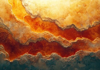 Poster - Abstract artistic representation of layered textures in vibrant colors showcasing warm tones of orange, red, and yellow blending with cool shades for a stunning visual impact