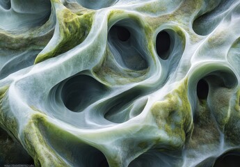 Poster - Abstract Organic Structure with Wavy Forms and Hollow Cavities in Green and Blue Tones, Perfect for Artistic and Nature-Inspired Designs