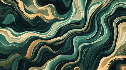 Wall Mural - Organic-inspired pixel pattern with abstract flowing lines, featuring shades of green and brown that evoke a natural, earthy feeling