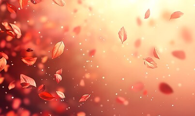 Poster - A soft, dreamy scene of floating autumn leaves against a warm, glowing background, evoking a sense of tranquility and seasonal change.