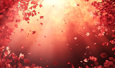Poster - A serene scene of autumn leaves falling through gentle sunlight, creating a warm and tranquil atmosphere.