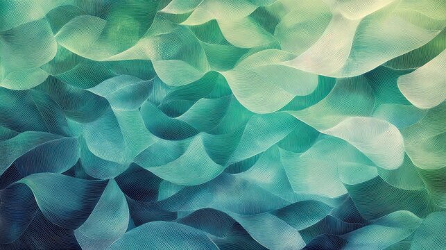 Pixel pattern with natural motifs, such as waves or leaves, in subtle green and blue gradients that evoke organic growth