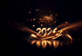 Aufkleber - Golden 2026 numerals rest on shimmering, dark waves.  Sparkling lights illuminate the scene, creating a celebratory, luxurious feel perfect for a New Year's greeting.