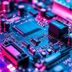 Fototapete - concept  The motherboard in the picture is Brain Technology RAM Gaming. This motherboard has chipset and supports 12th Core processors. Generate AI