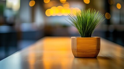 Poster - Bamboo Potted Plant On Wooden Table