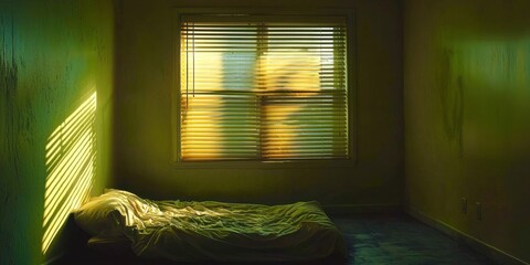 Poster - Bed with a white sheet and a window in the background