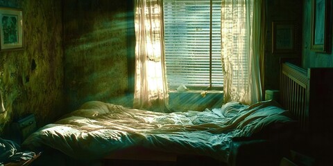 Poster - Bed with a window in the room