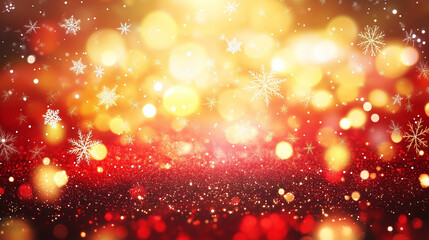 Aufkleber - Festive Abstract Winter Wonderland with Red Glitter, Golden Lights, and Sparkling Snowflakes. Perfect for Holiday Greetings, New Year's Eve Party Invitations, and Winter Themed Digital Art.