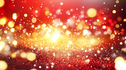 Aufkleber - Festive Abstract Winter Wonderland with Red Glitter, Golden Lights, and Sparkling Snowflakes. Perfect for Holiday Greetings, New Year's Eve Party Invitations, and Winter Themed Digital Art.