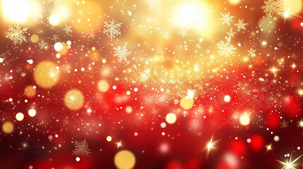 Aufkleber - Festive Abstract Winter Wonderland with Red Glitter, Golden Lights, and Sparkling Snowflakes. Perfect for Holiday Greetings, New Year's Eve Party Invitations, and Winter Themed Digital Art.