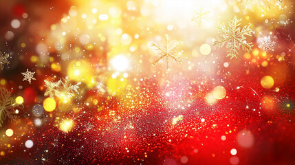 Aufkleber - Festive Abstract Winter Wonderland with Red Glitter, Golden Lights, and Sparkling Snowflakes. Perfect for Holiday Greetings, New Year's Eve Party Invitations, and Winter Themed Digital Art.
