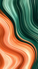 Poster - A vibrant abstract wave pattern in emerald green, warm orange, and soft cream hues, creating a sense of fluidity.