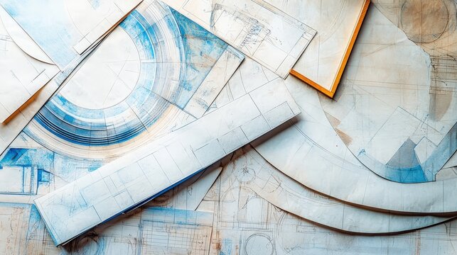 A set of stencils, designed for creating precise shapes like circles, arcs, and angles, is used to streamline drafting