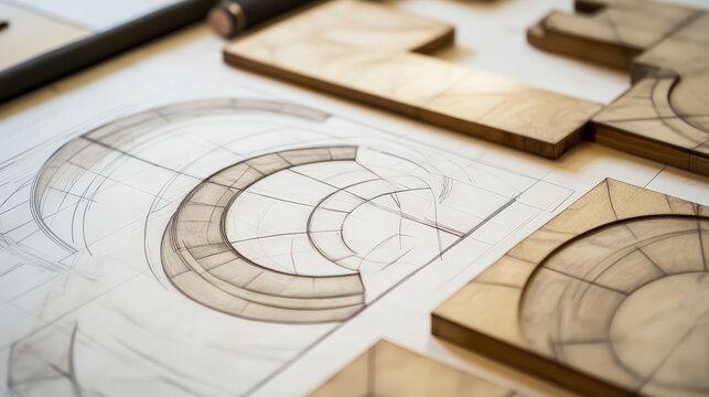 A set of stencils, designed for creating precise shapes like circles, arcs, and angles, is used to streamline drafting