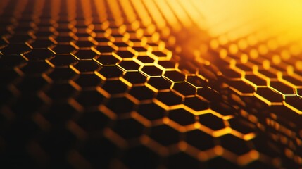 Poster - Abstract Honeycomb Pattern in Warm Golden Hues