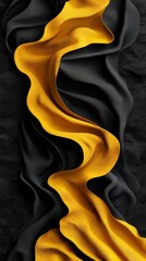 Poster - An elegant abstract composition of flowing black and golden fabric, creating a dynamic wave-like pattern.