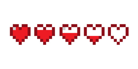 Poster - Life level,game progress bars, 8-bit indicators of health, life level charts measurement.pixel art 8 bit health.heart bar.Pixel hearts game life bar.Valentine's Day.