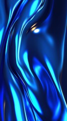 Poster - Abstract blue fluid texture with shiny reflective surfaces evoking a sense of depth and movement.