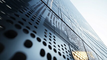 Aufkleber - modern building facade showing intricate dotted metal panels reflecting cityscape and sky