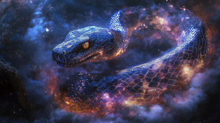Wall Mural - a blue snake with a yellow head is shown in the sky