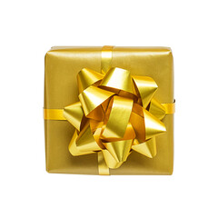Wall Mural - gold cute gift box with gold ribbon.