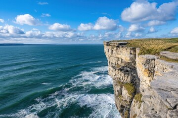 Wall Mural - A beautiful view of the ocean with a rocky cliff in the background