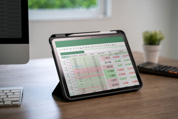 Poster - male professional analyzing financial data and graphs in spreadsheet documents budget report