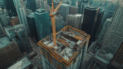Poster - Aerial View of Skyscraper Construction in City