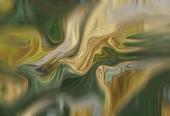 Aufkleber - Abstract image featuring swirling, liquid-like forms in shades of green, gold, and beige. The colors blend and intermingle, creating a sense of fluidity and movement.